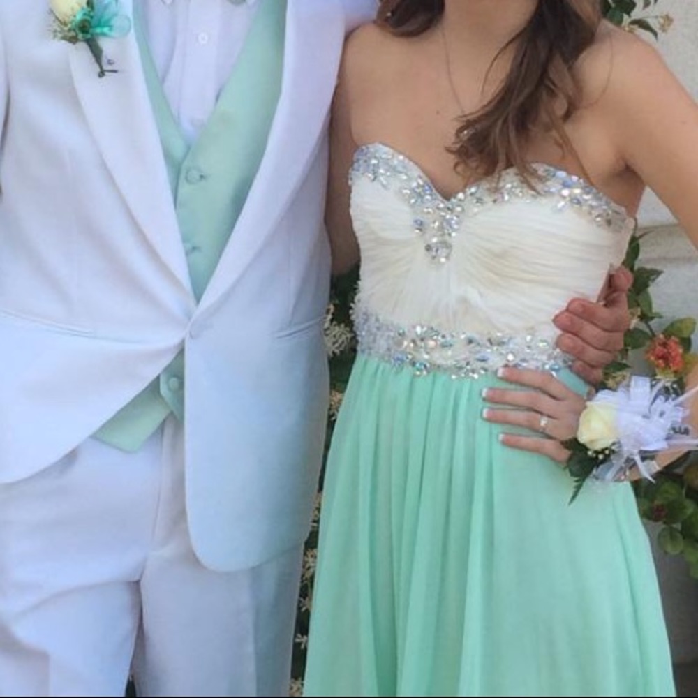 Teal and White Prom Dress - Picture 2 of 2